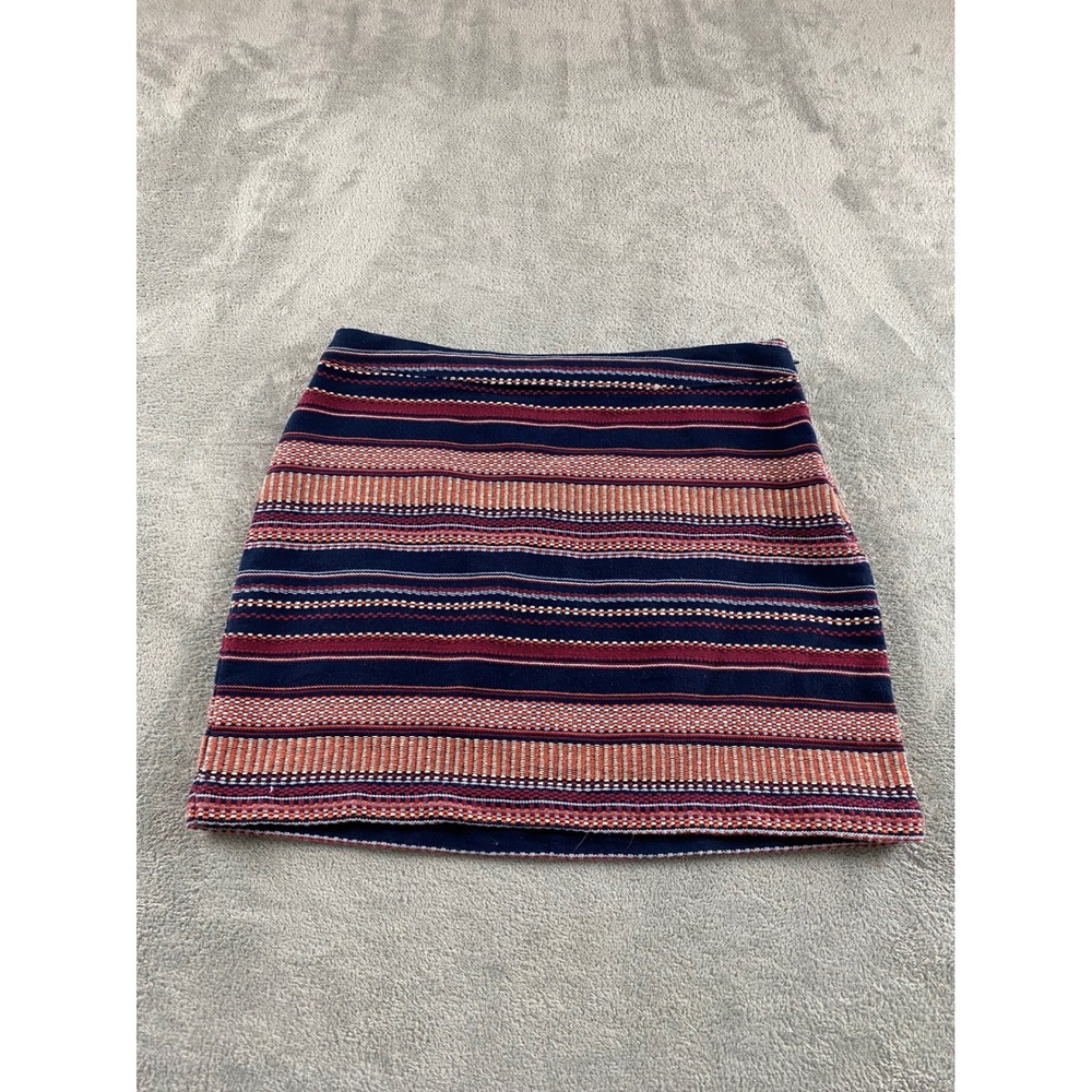 Hollister Womens Striped Woven Mini Skirt‎ Navy Burgundy Orange Size 5 Boho